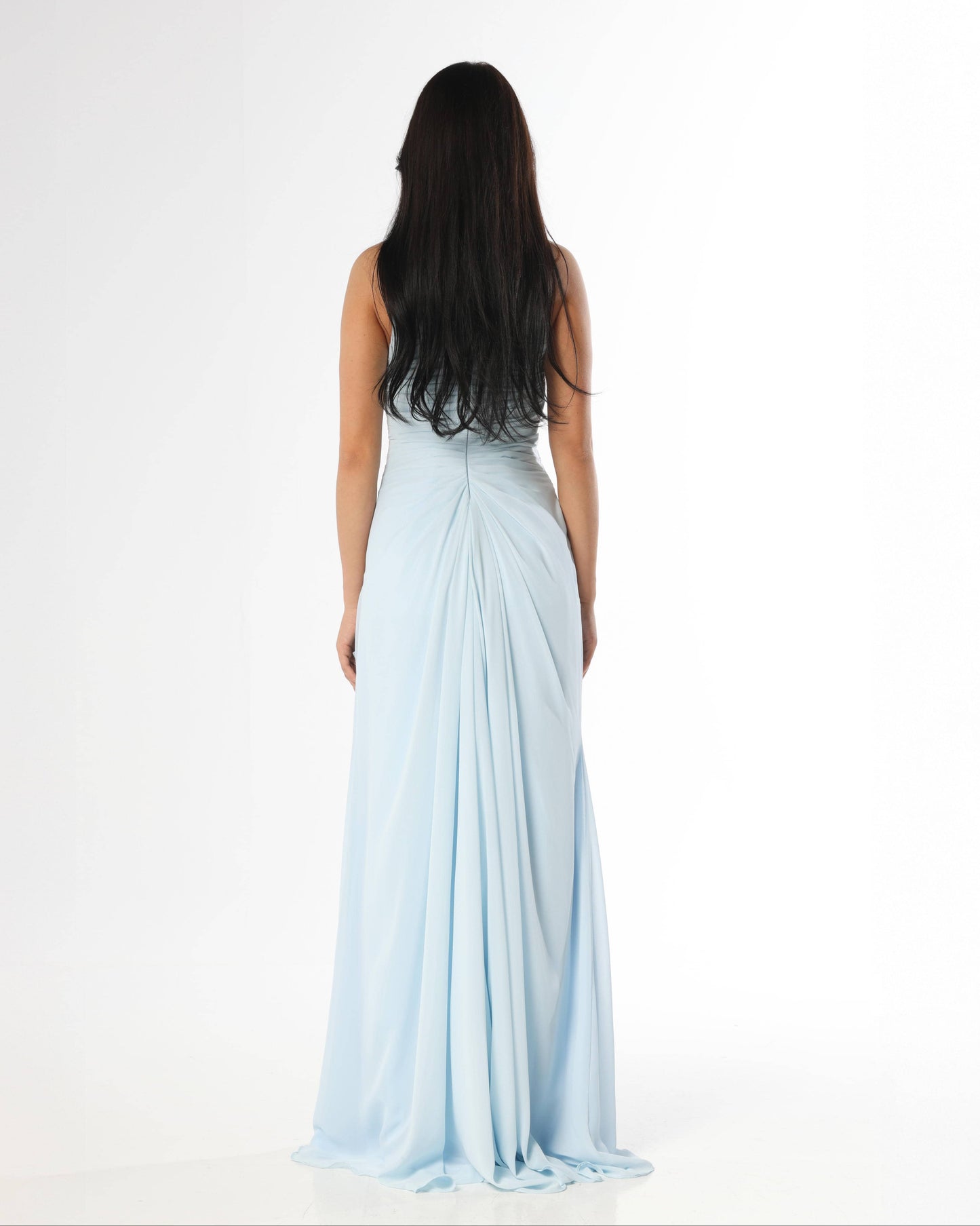 Embellished Bow Chiffon Blue Dress