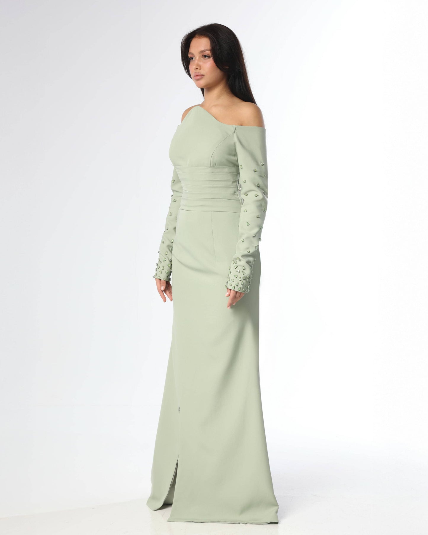 Off-Shoulder Crystal-Embellished Dress