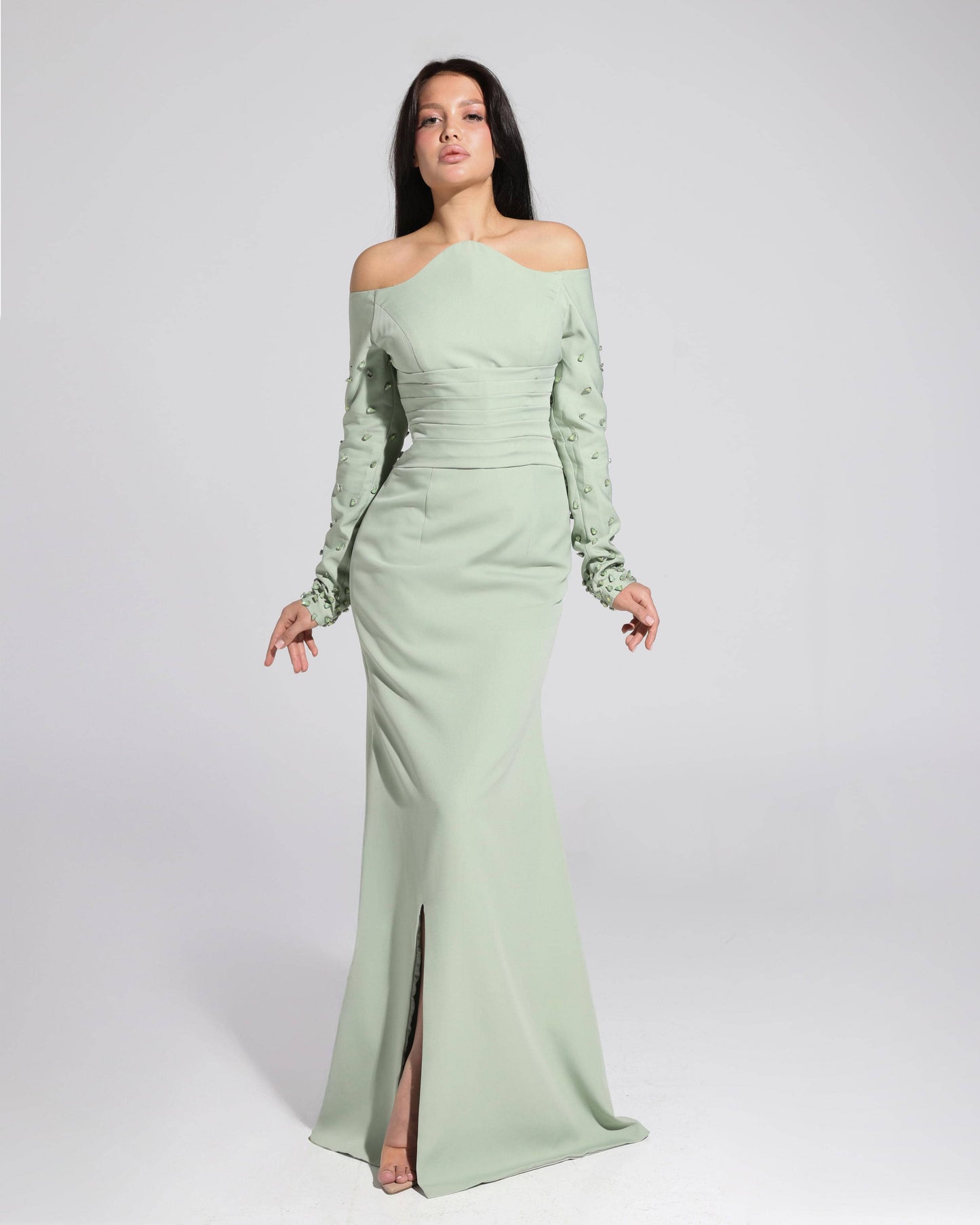 Off-Shoulder Crystal-Embellished Dress