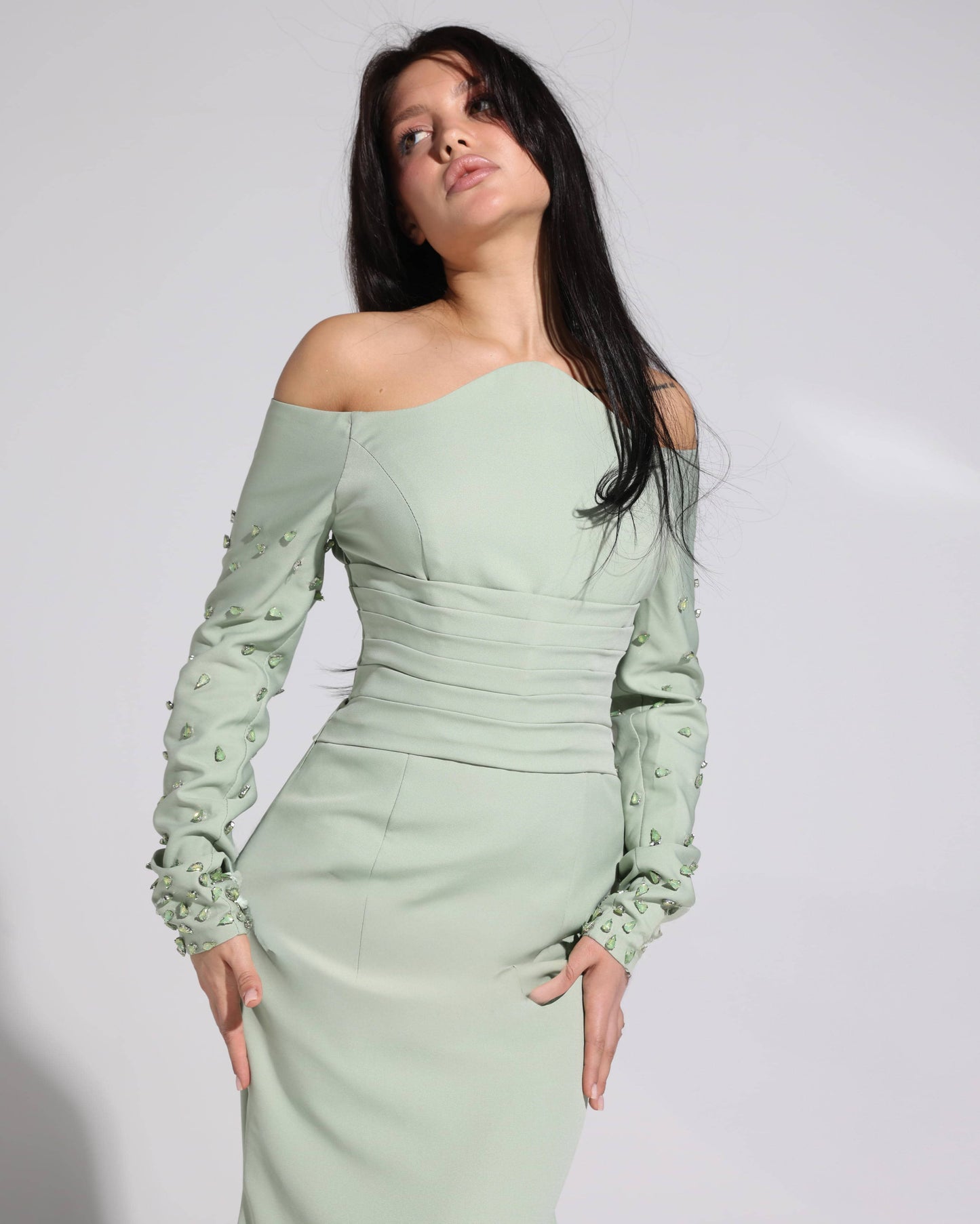 Off-Shoulder Crystal-Embellished Dress