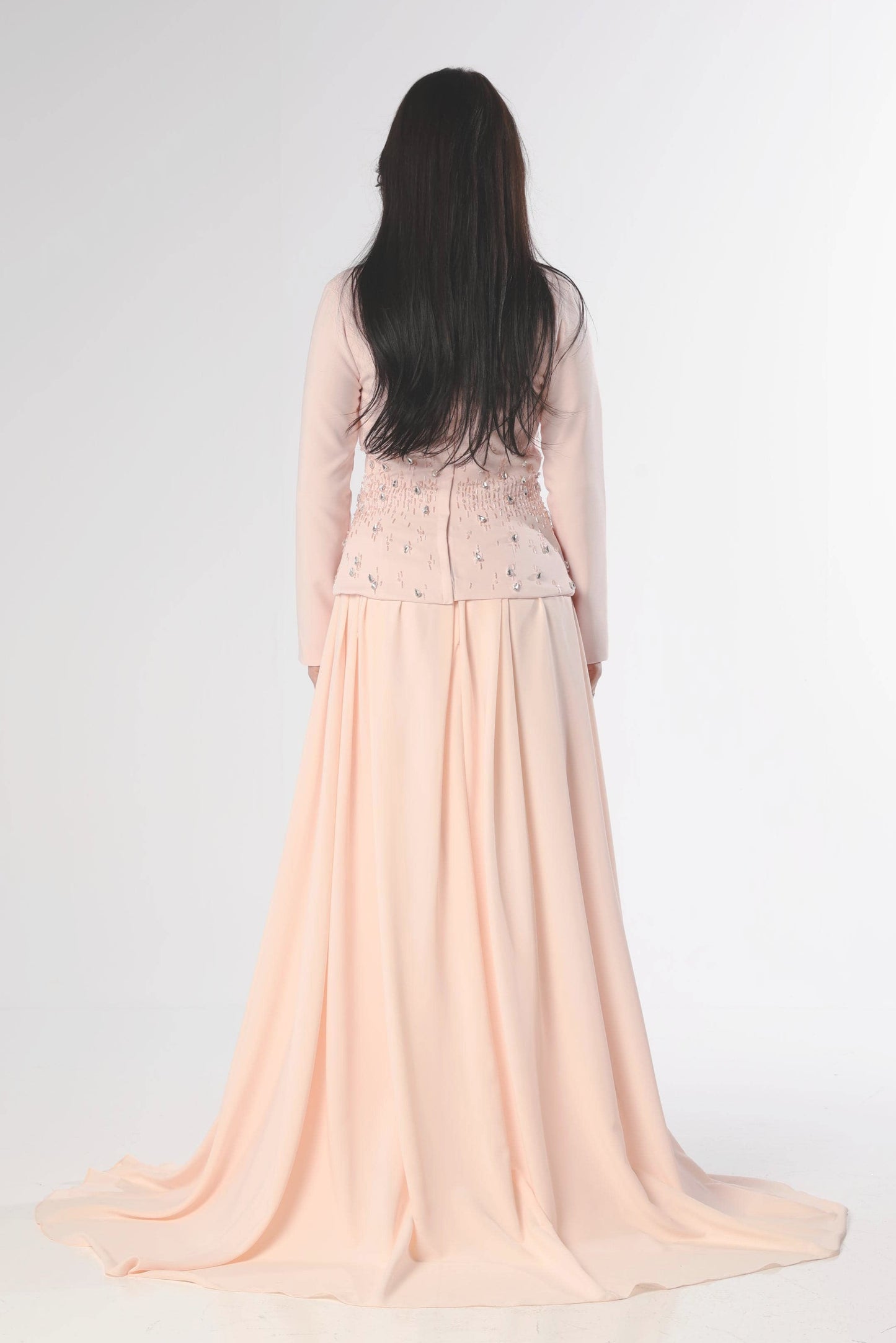 Two-Piece Peach Embellished Dress