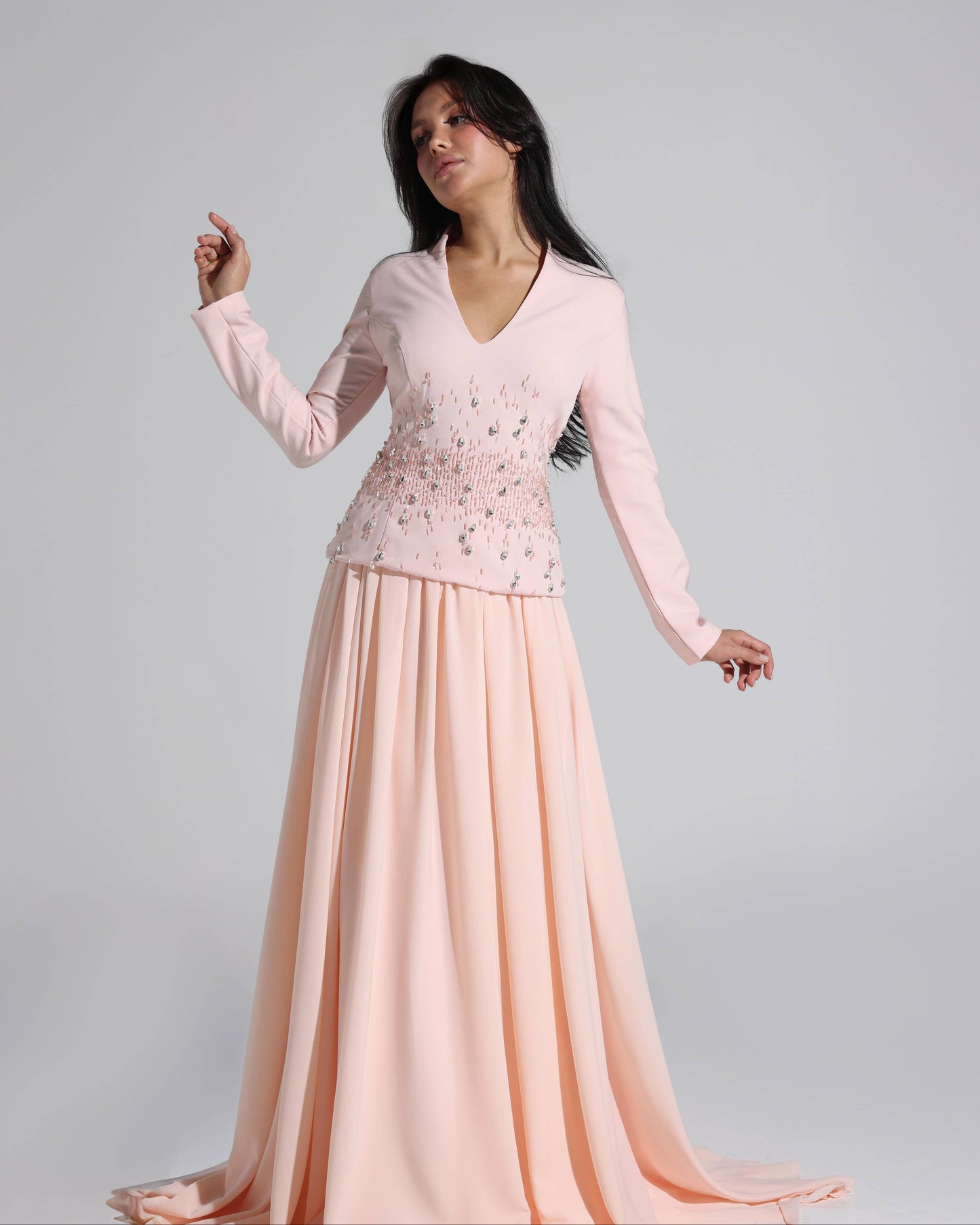 Two-Piece Peach Embellished Dress